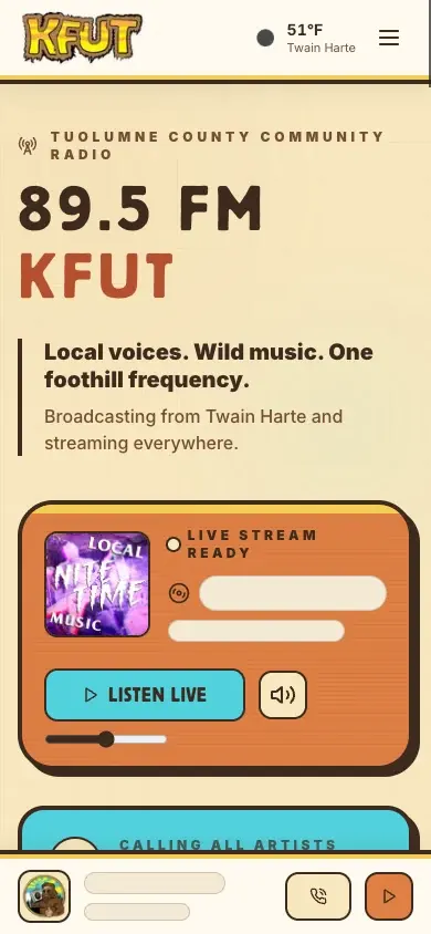 KFUT community radio mobile interface