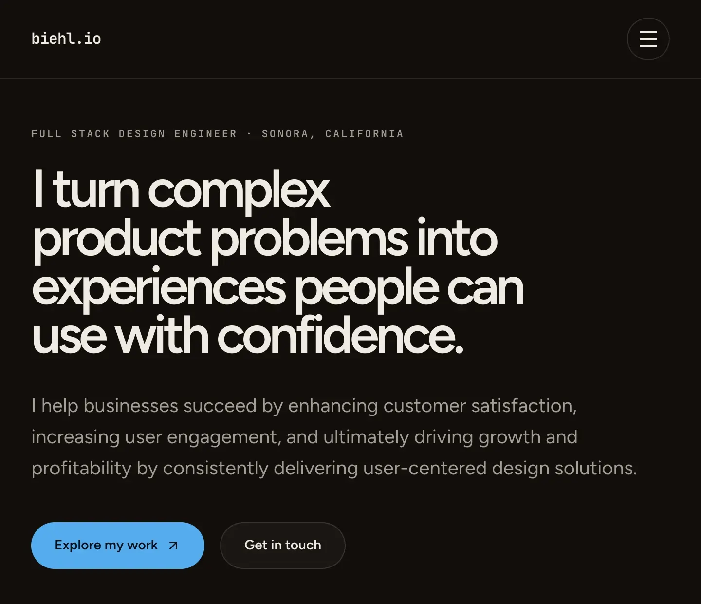 Current biehl.io portfolio homepage introduction