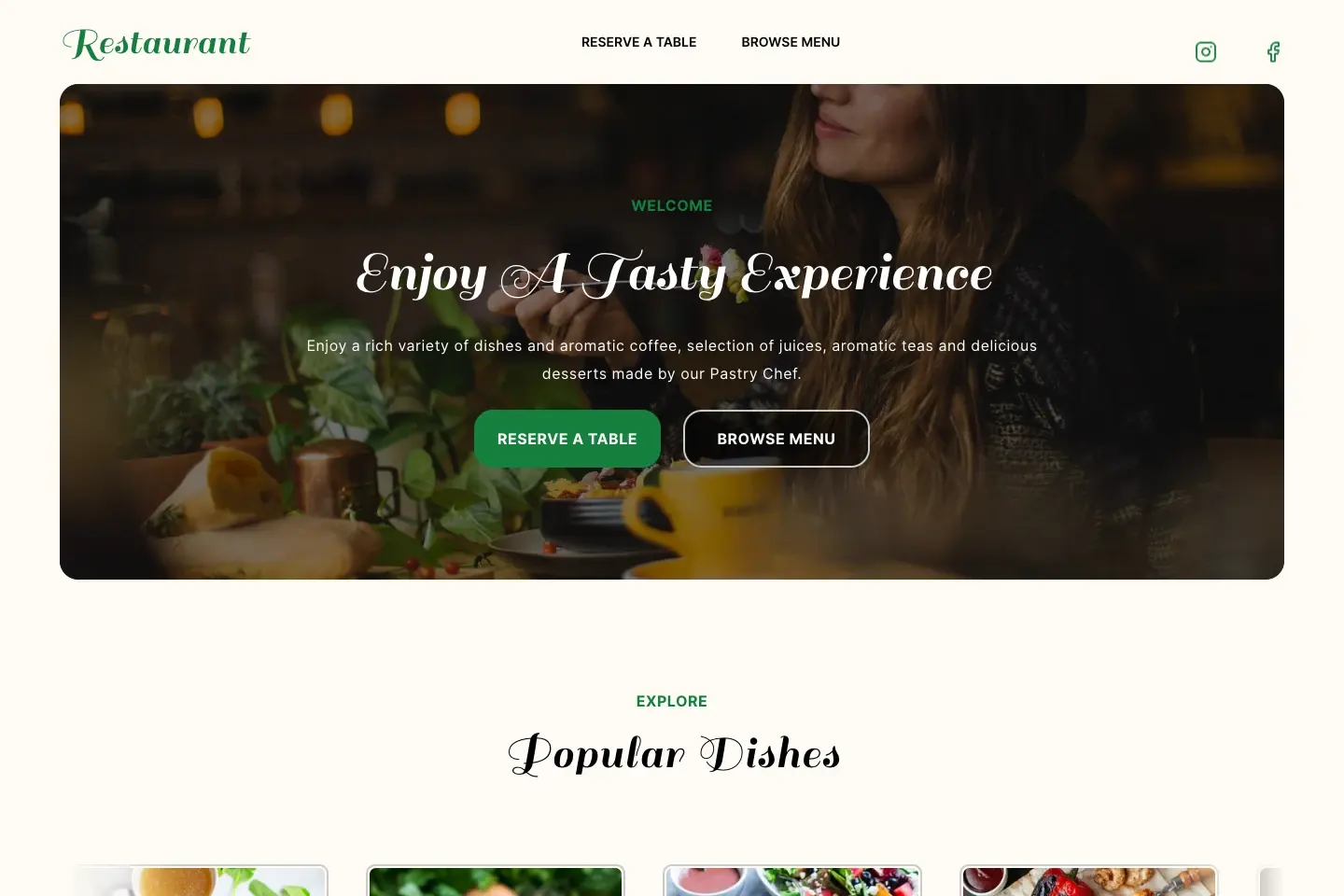 restaurant template desktop interface