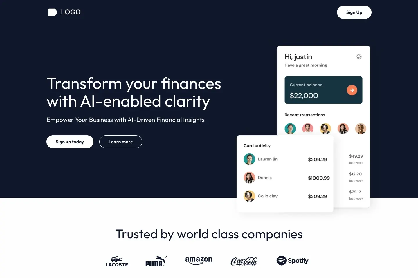 SaaS template desktop interface