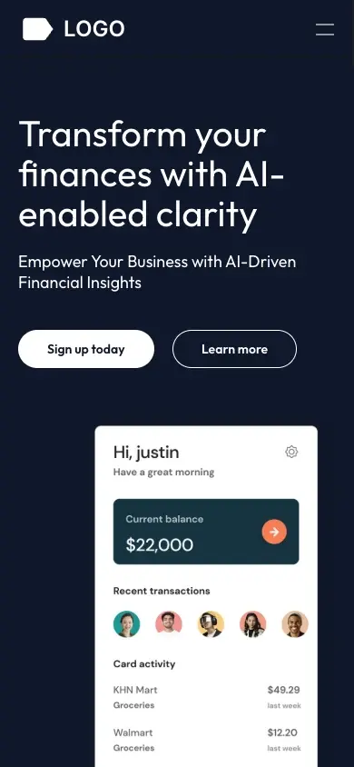 SaaS template mobile interface