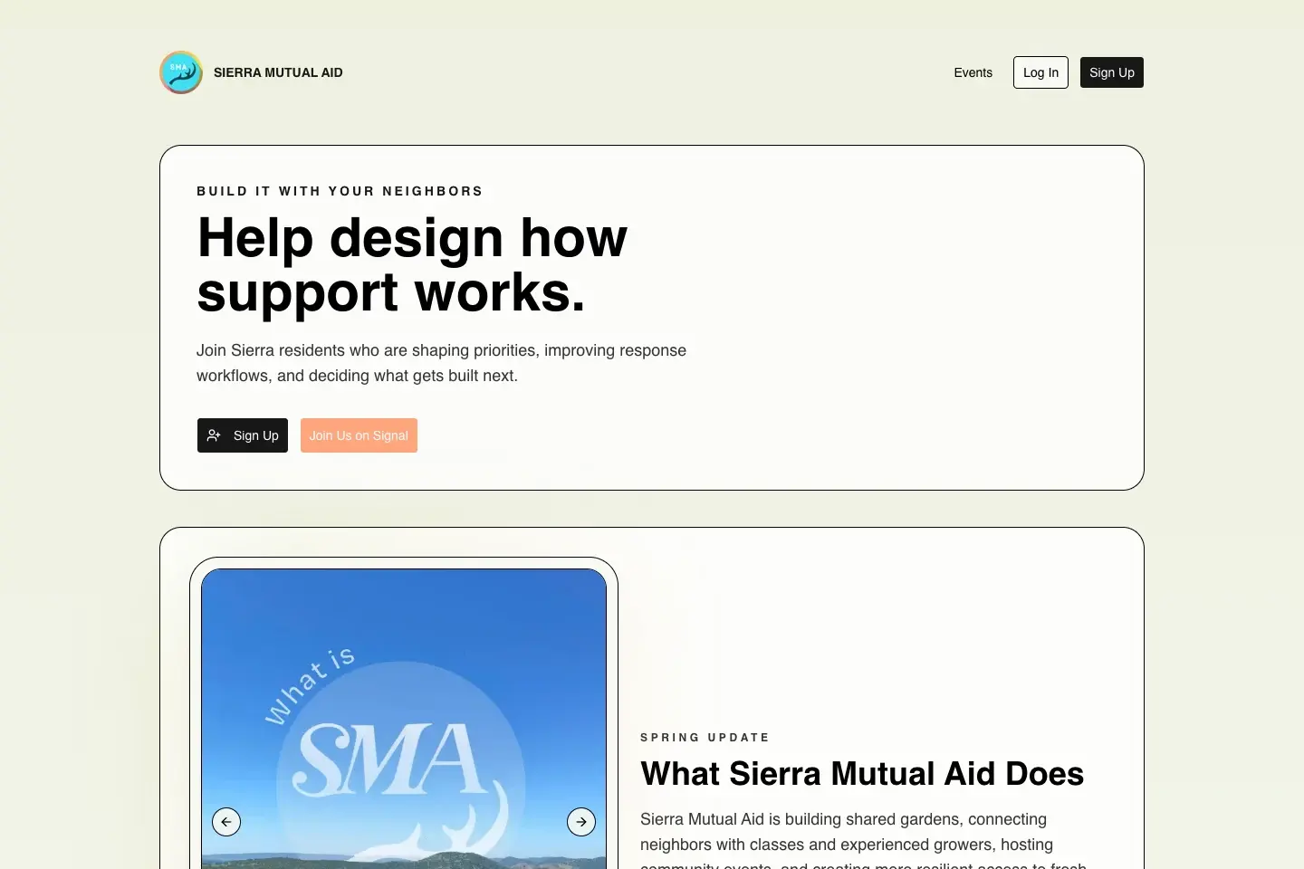 Sierra Mutual Aid desktop interface
