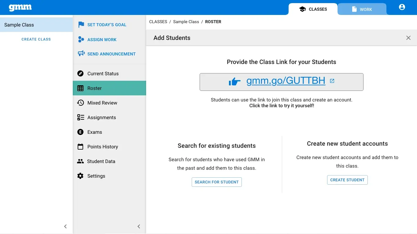 Get More Math student enrollment prototype with class-link and account options