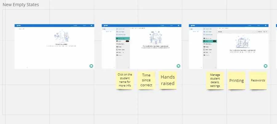 Detail of the teacher onboarding empty-state design board