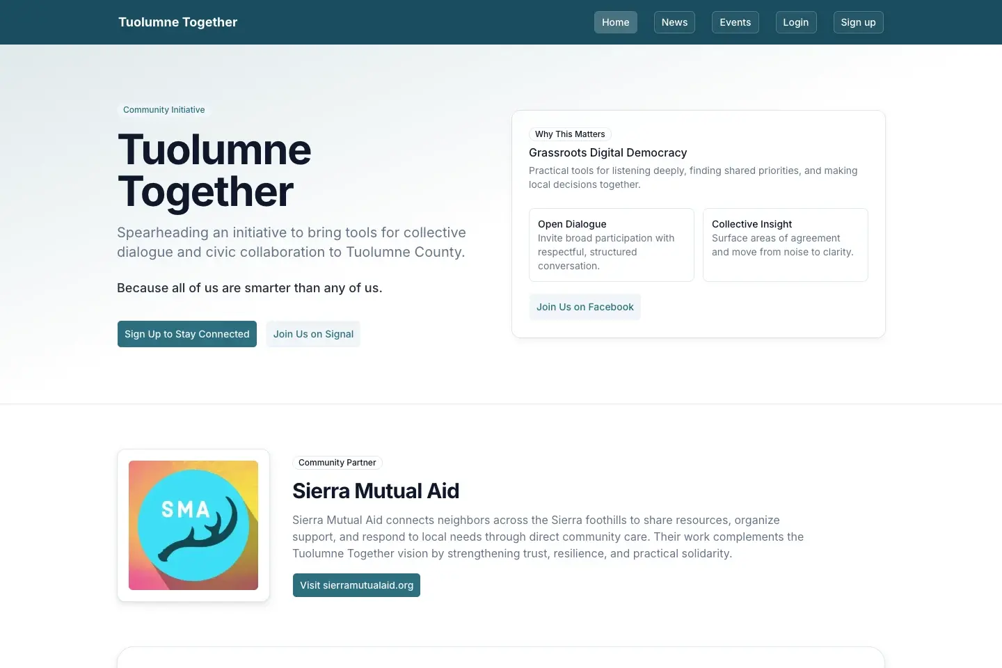 Tuolumne Together desktop interface